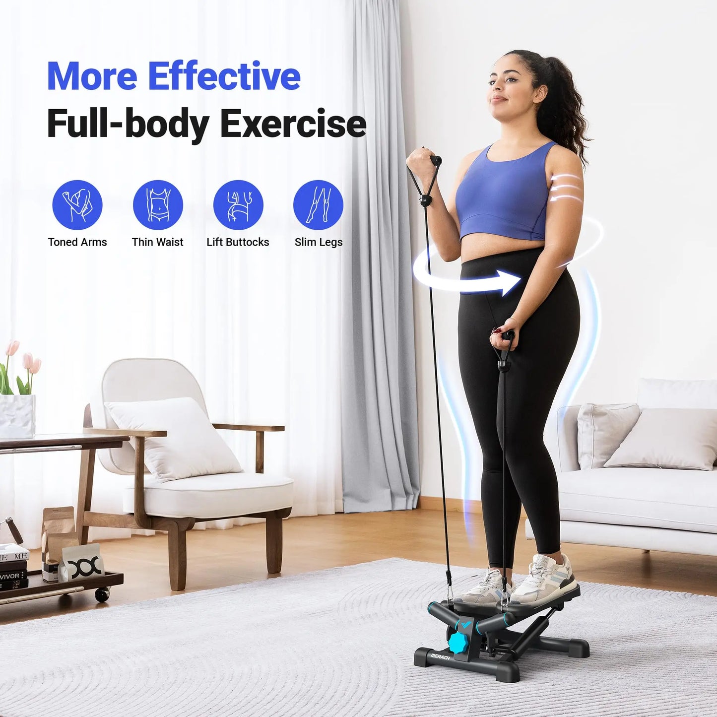 MERACH Mini Stepper for Exercise Twist Stair Stepper 330LBS Capacity Stepper with Resistance Band