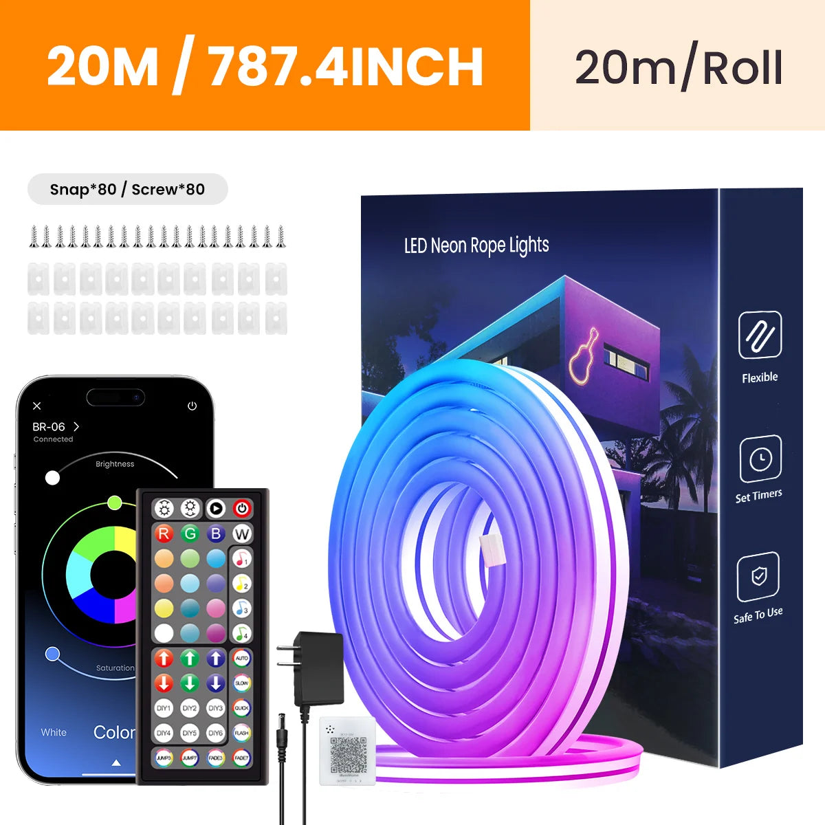 Neon LED Rope Lights, LED Lights For Bedroom Flexible LED Light Strip With Remote And APP Control RGB Lighting Strip