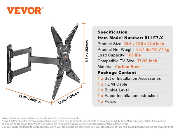 SucceBuy FullMotion TV Mount Fit for Most 26-55inch TVs Swivel Tilt Horizontal Adjustment TVWall Mount Bracket Articulating Arms
