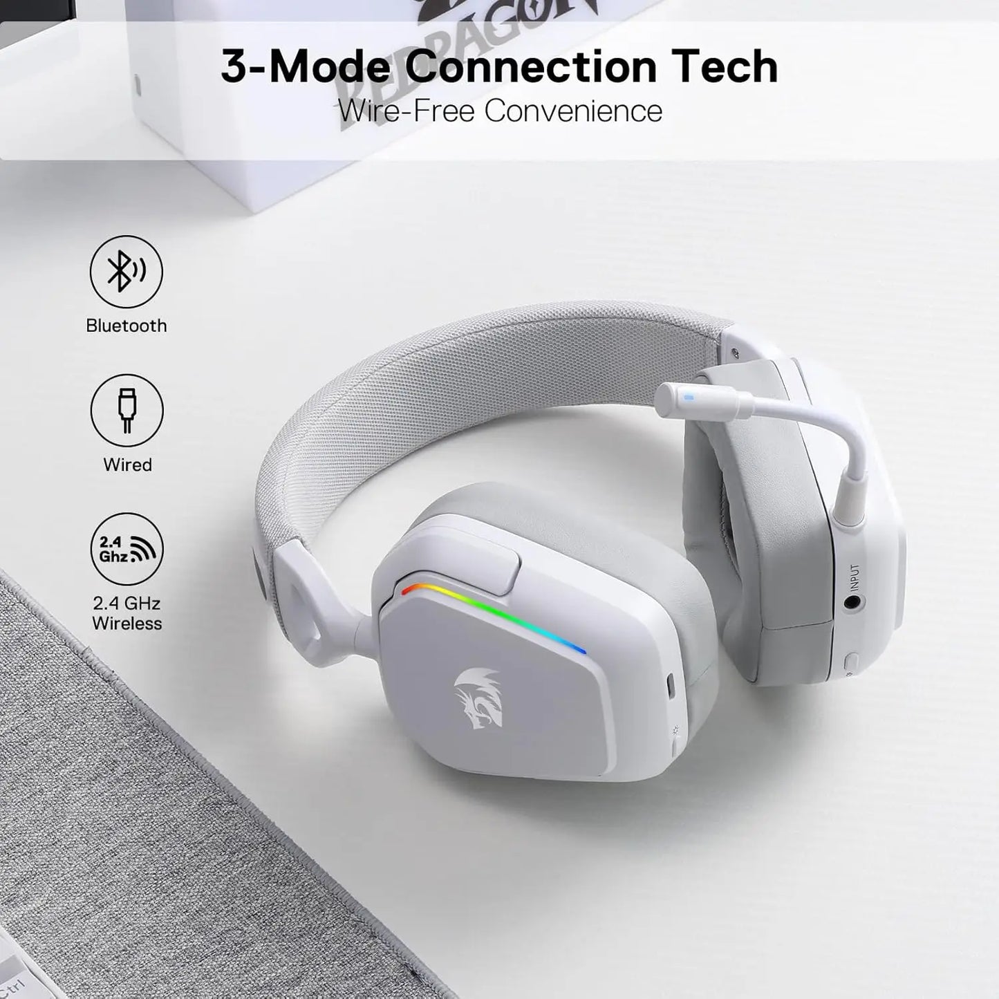 Redragon H868 3-Mode Wireless RGB 7.1 Surround Sound Noise-canceling Microphone Gaming Headset Over-Ear Headphones