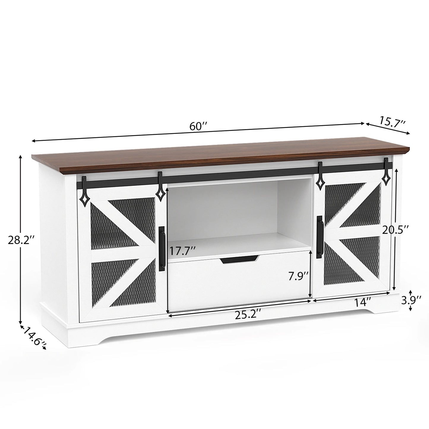 Modern TV Stand for TVs up to 60’’, Entertainment Center w/1 Drawer & 2 Storage Cabinets, Large Media Console Cabinet