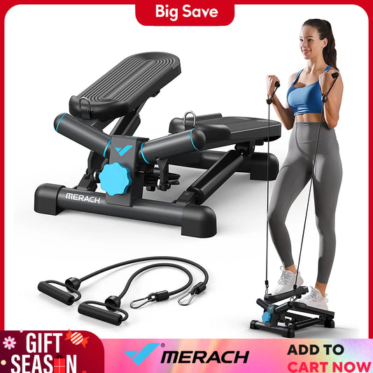 MERACH Mini Stepper for Exercise Twist Stair Stepper 330LBS Capacity Stepper with Resistance Band