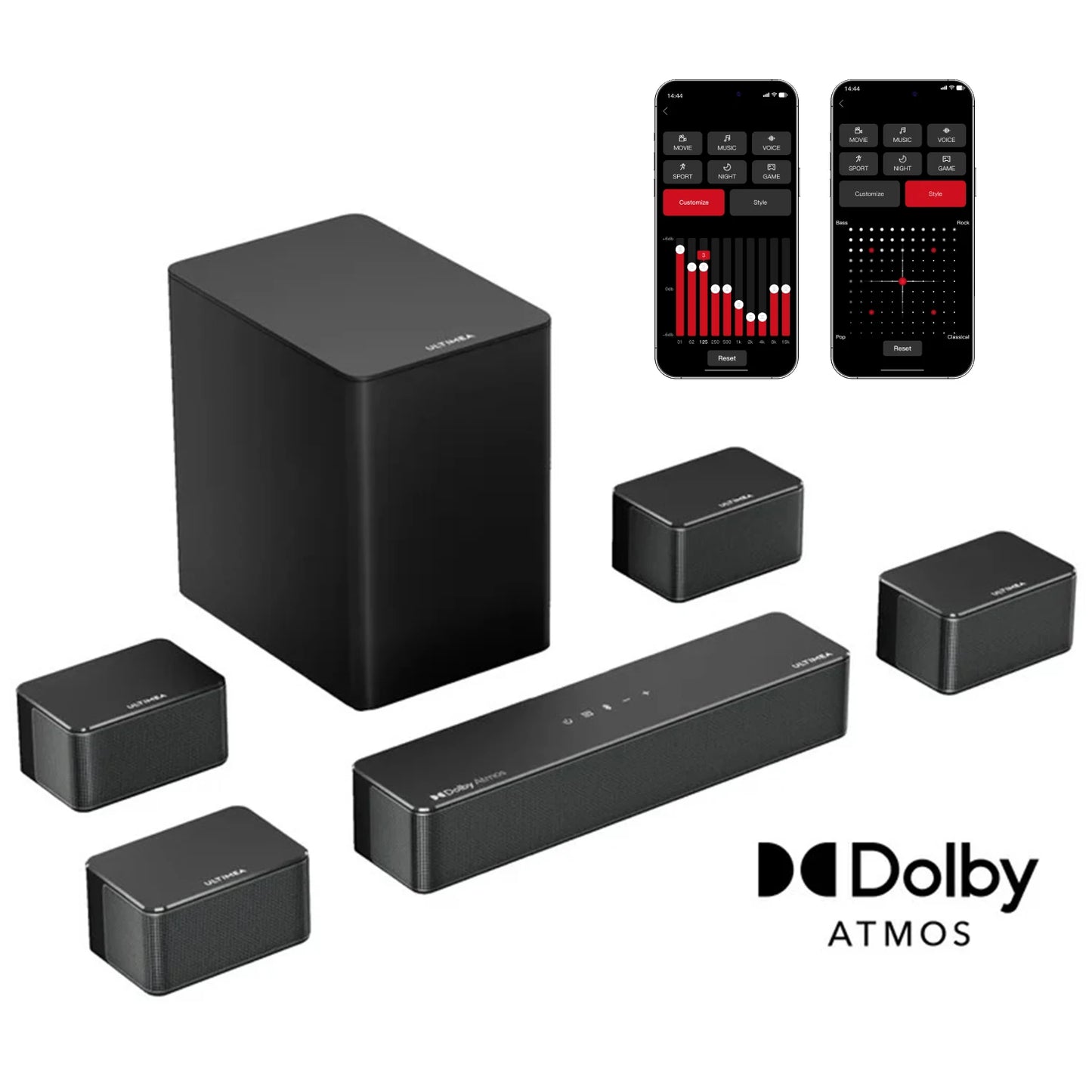 ULTIMEA 460W 7.1ch Soundbar with Dolby Atmos&APP Control, Home Theater Surround Bluetooth Speakers with Wireless Subwoofer
