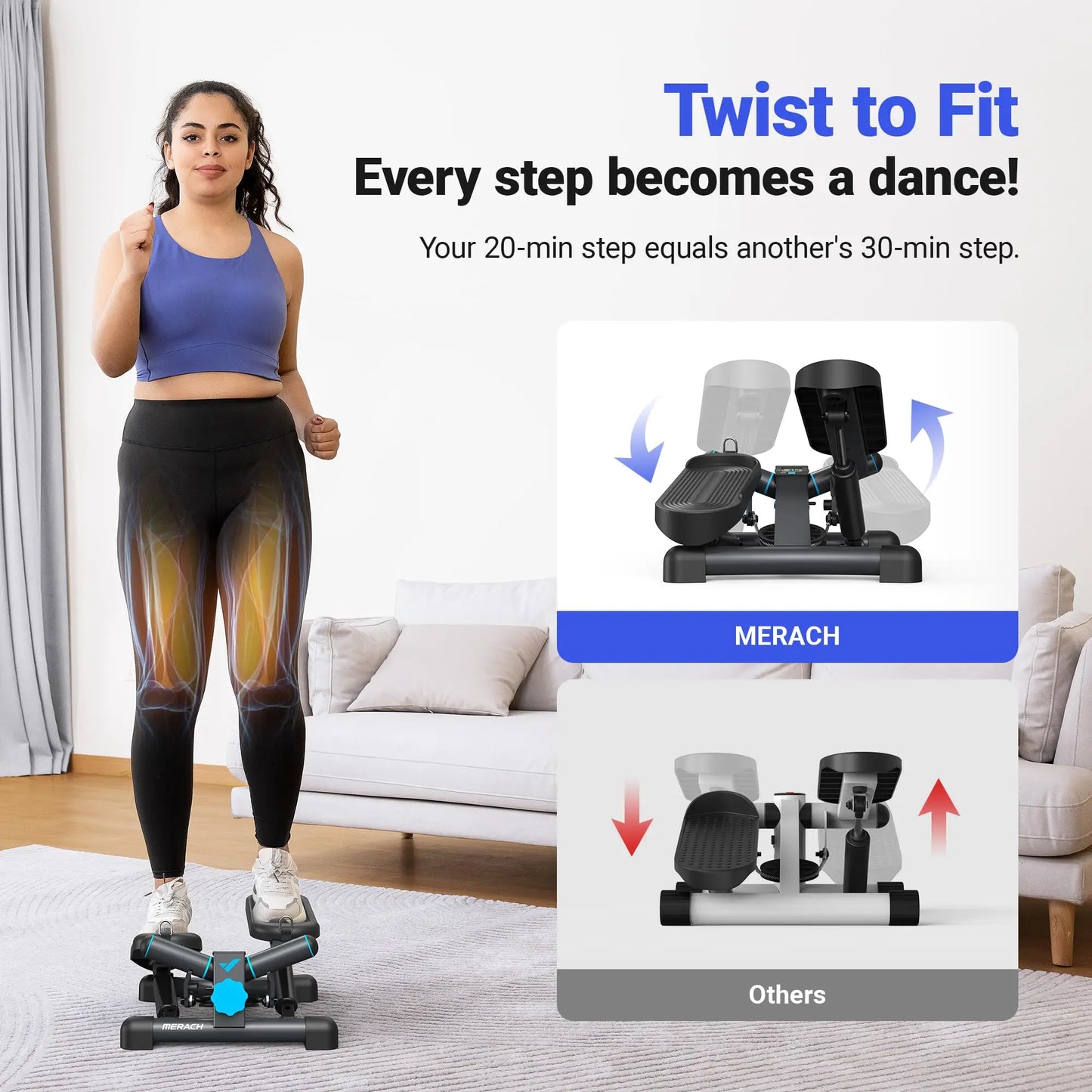 MERACH Mini Stepper for Exercise Twist Stair Stepper 330LBS Capacity Stepper with Resistance Band